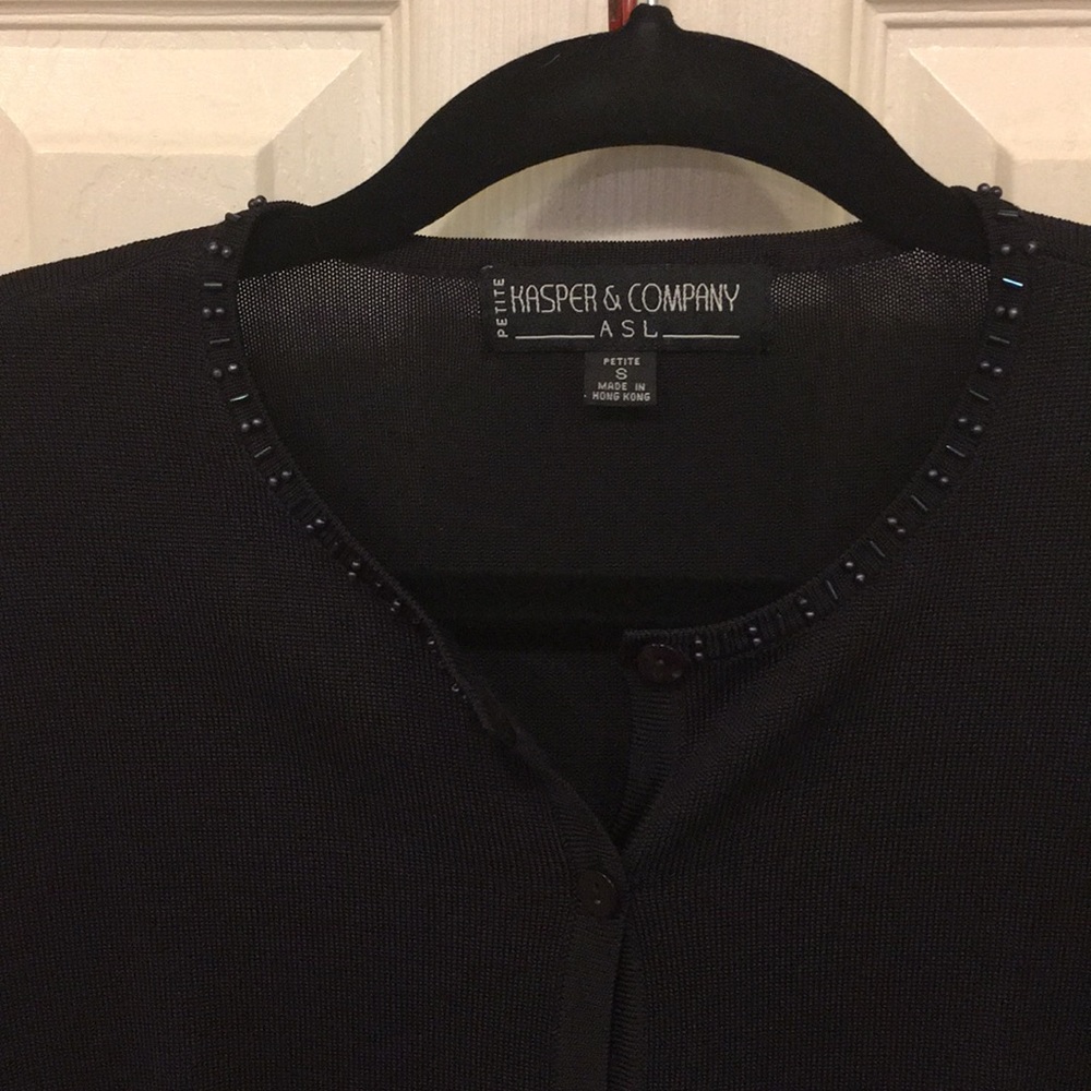 Kasper slacks, blouse & beaded sweater, Petite